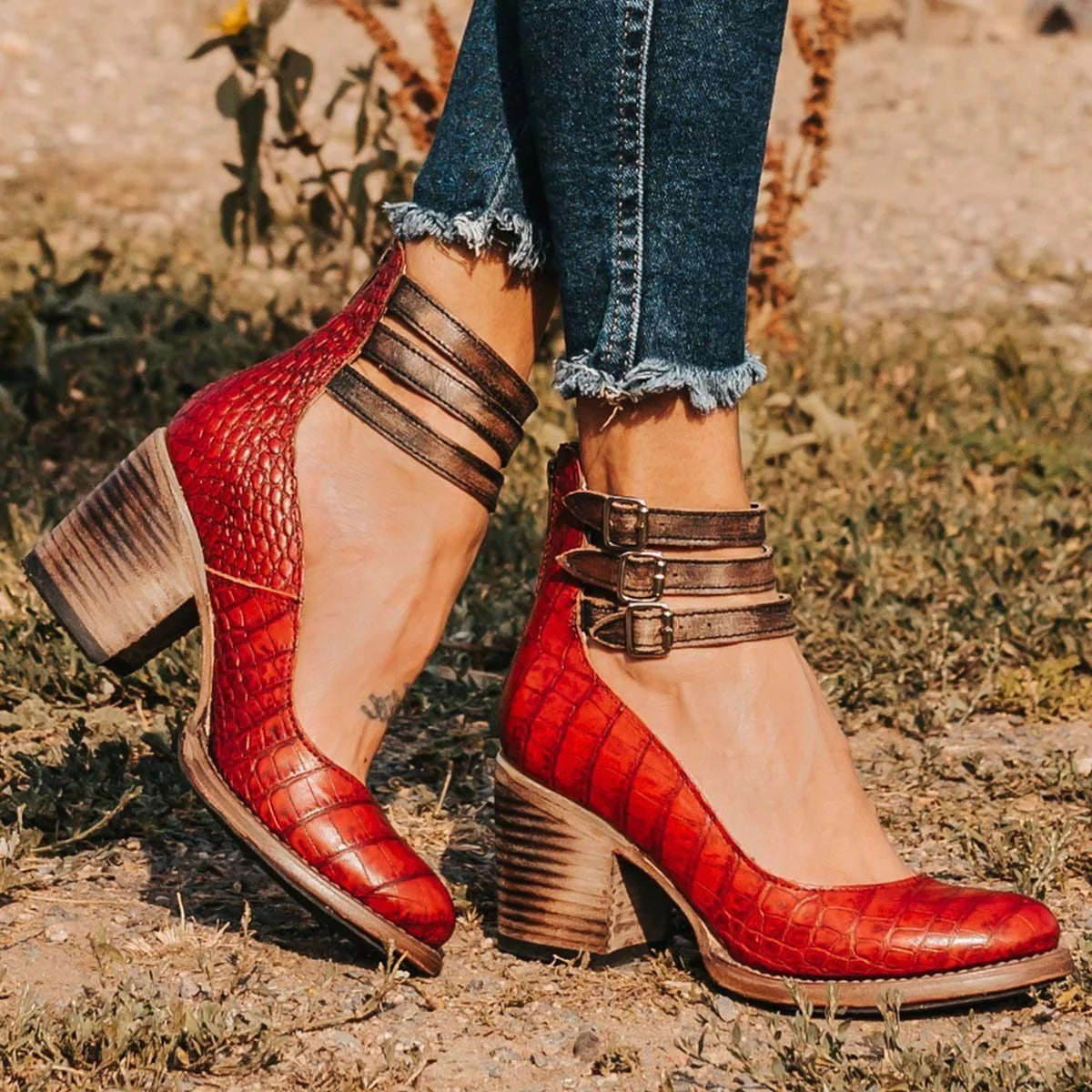 Nina | Sandalias de Tacón Cuadrado con Tiras