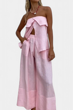 Oriana Conjunto Strapless con Falda de Abertura en Color Liso