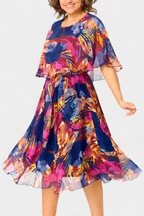 Ellerie Vestido Tropical Fluido con Corte Holgado y Estampado Vibrante