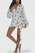 Romara Vestido Mini de Lunares con Manga Larga y Cintura Entallada