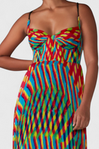 Janis Vestido Maxi con Estampado Artístico y Escote Halter Sweetheart