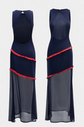 Orfila Vestido Midi Bodycon con Gasa y Flecos a Contraste