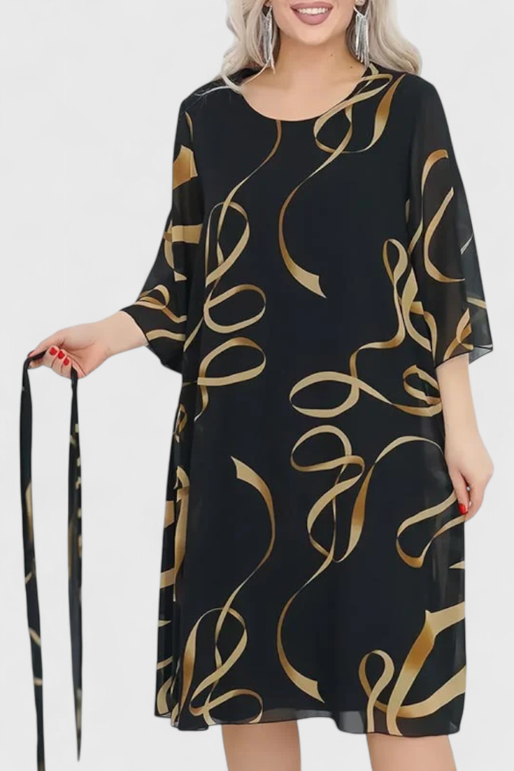 Amelie Vestido Midi Estampado con Cinturón y Corte Versátil