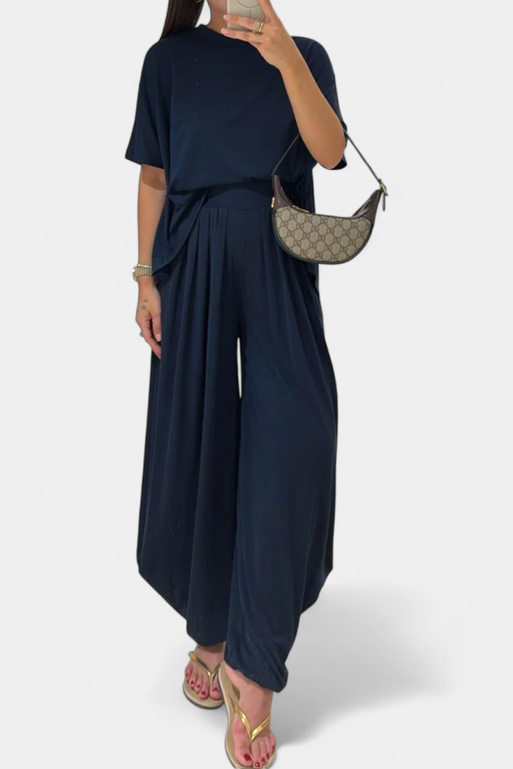 Trista Conjunto Casual de Top Suave y Pantalones de Pierna Ancha