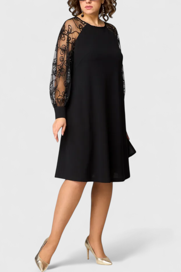 Bellezza Vestido de Encaje con Mangas Largas y Escote Redondo