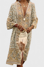 Chinara Vestido Largo Boho con Bordado Étnico y Silueta Relajada
