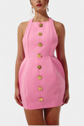 Yvonne Vestido Mini Escote Halter con Espalda Abierta y Detalle Floral