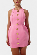 Yvonne Vestido Mini Escote Halter con Espalda Abierta y Detalle Floral