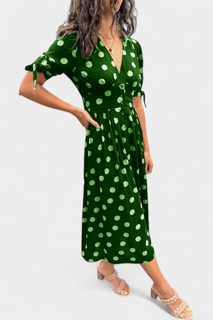 Lizzie Vestido Midi de Lunares con Escote en V Profundo