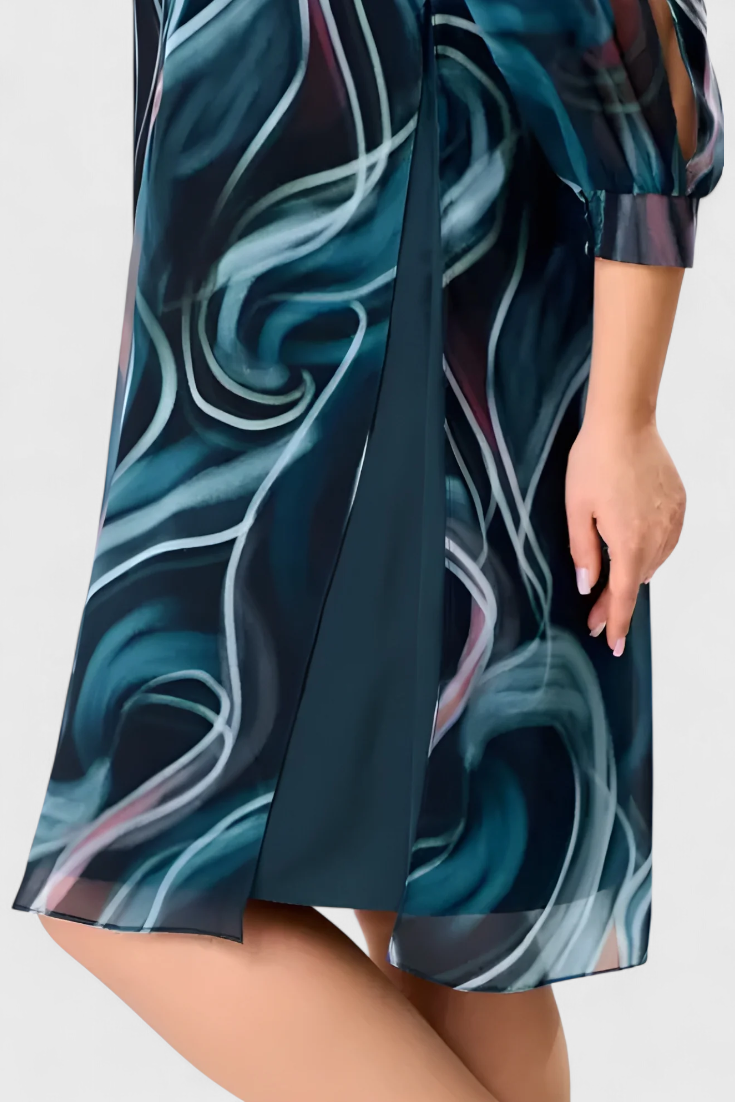 Almira Vestido de Gasa con Estampado Ocean Whirl y Corte Fluido