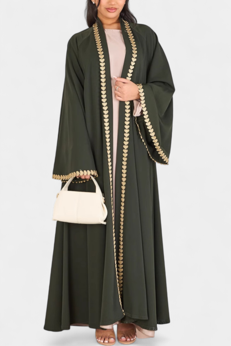 Ginebra Abaya Fluida con Bordado Dorado