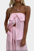 Oriana Conjunto Strapless con Falda de Abertura en Color Liso