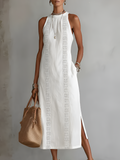 Jimena | Vestido midi bordado con cuello alto