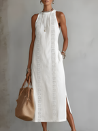 Jimena | Vestido midi bordado con cuello alto
