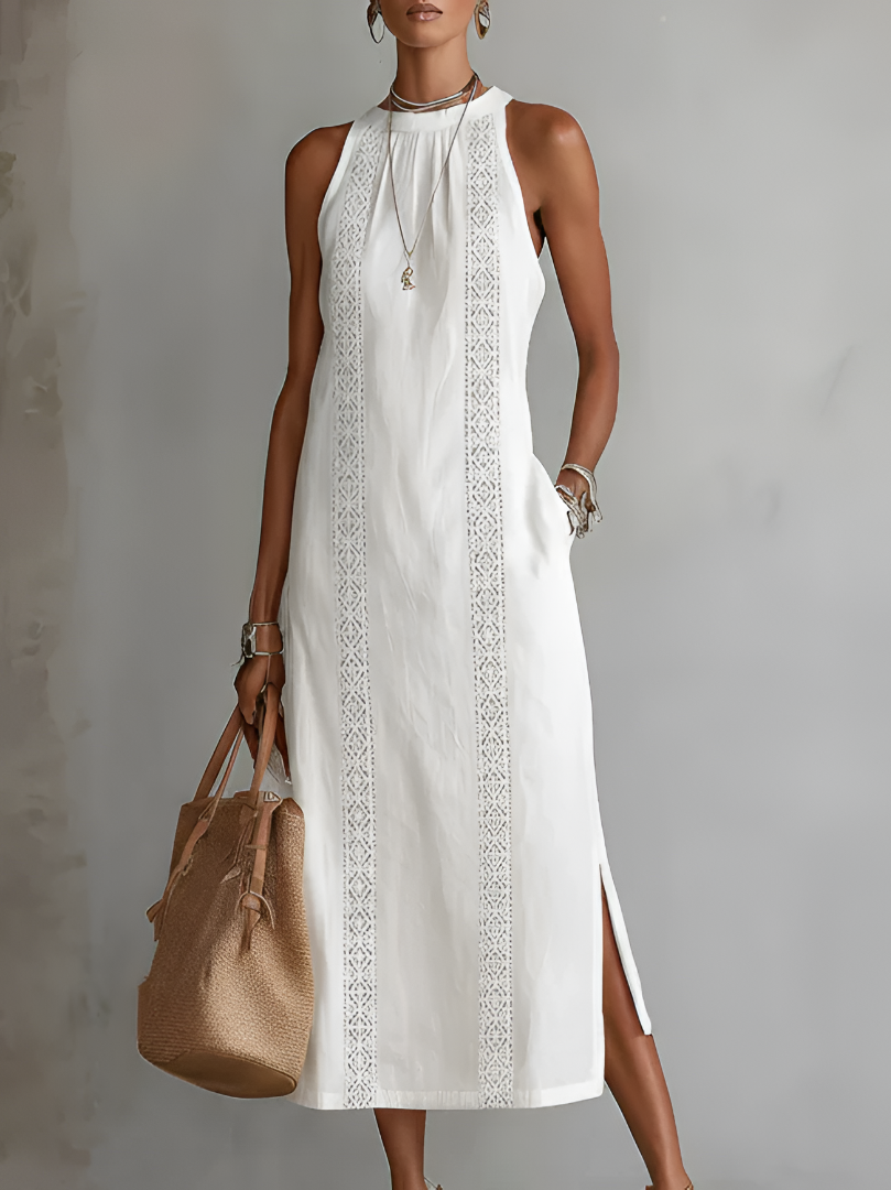 Jimena | Vestido midi bordado con cuello alto