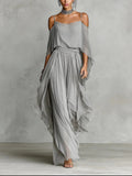 Isabel | Conjunto gris fluido con top de tirantes finos y pantalones ligeros
