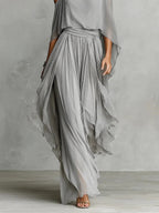 Isabel | Conjunto gris fluido con top de tirantes finos y pantalones ligeros