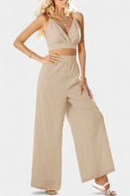 Valentina Conjunto de Chaleco de Encaje de Espalda Abierta y Pantalones Anchos