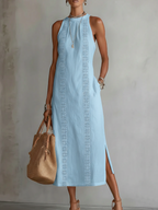 Jimena | Vestido midi bordado con cuello alto