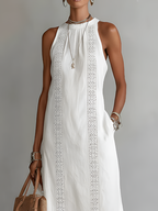 Jimena | Vestido midi bordado con cuello alto
