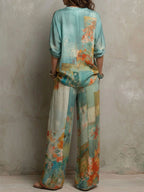 Carla | Conjunto elegante con estampado floral y pantalones de pierna ancha
