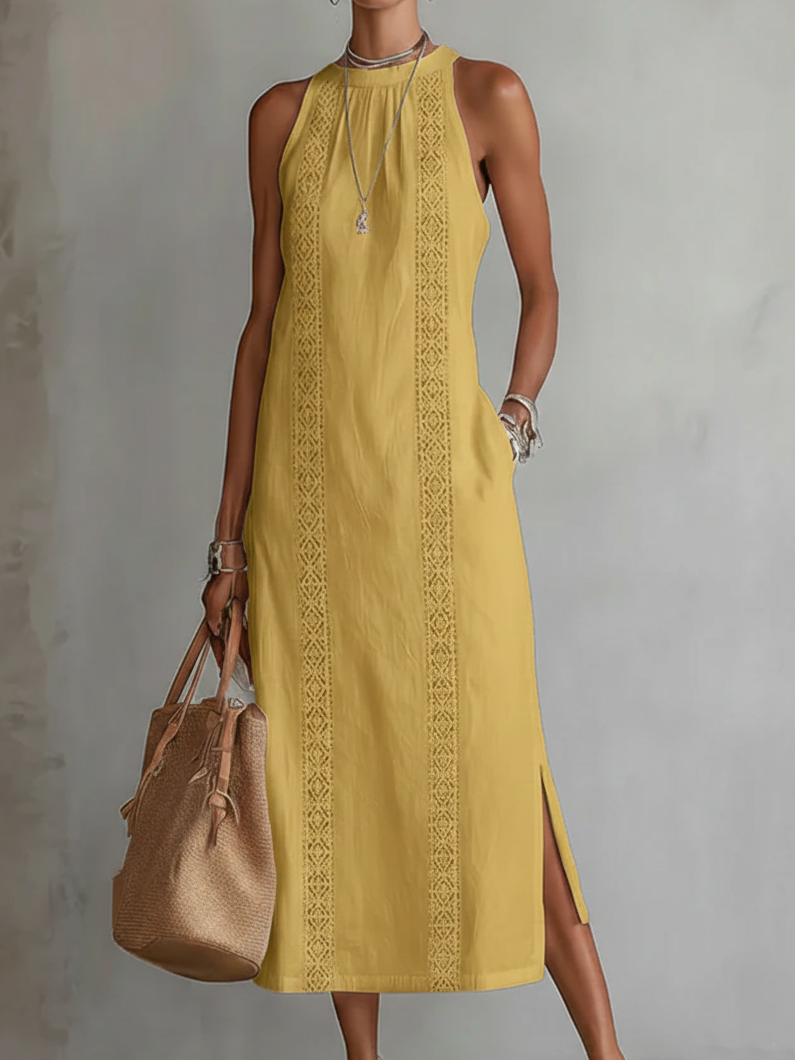 Jimena | Vestido midi bordado con cuello alto