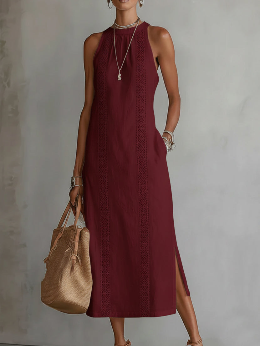 Jimena | Vestido midi bordado con cuello alto
