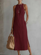 Jimena | Vestido midi bordado con cuello alto