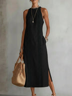 Jimena | Vestido midi bordado con cuello alto