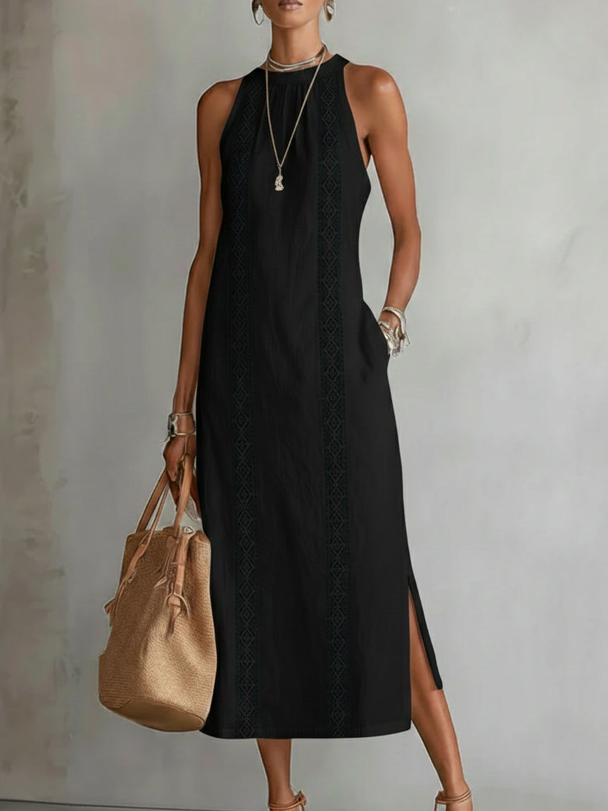 Jimena | Vestido midi bordado con cuello alto