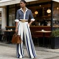 📢📢40% OFF !! ⏰Women's Striped Shirt & Wide-Leg Pants 2-Piece Set